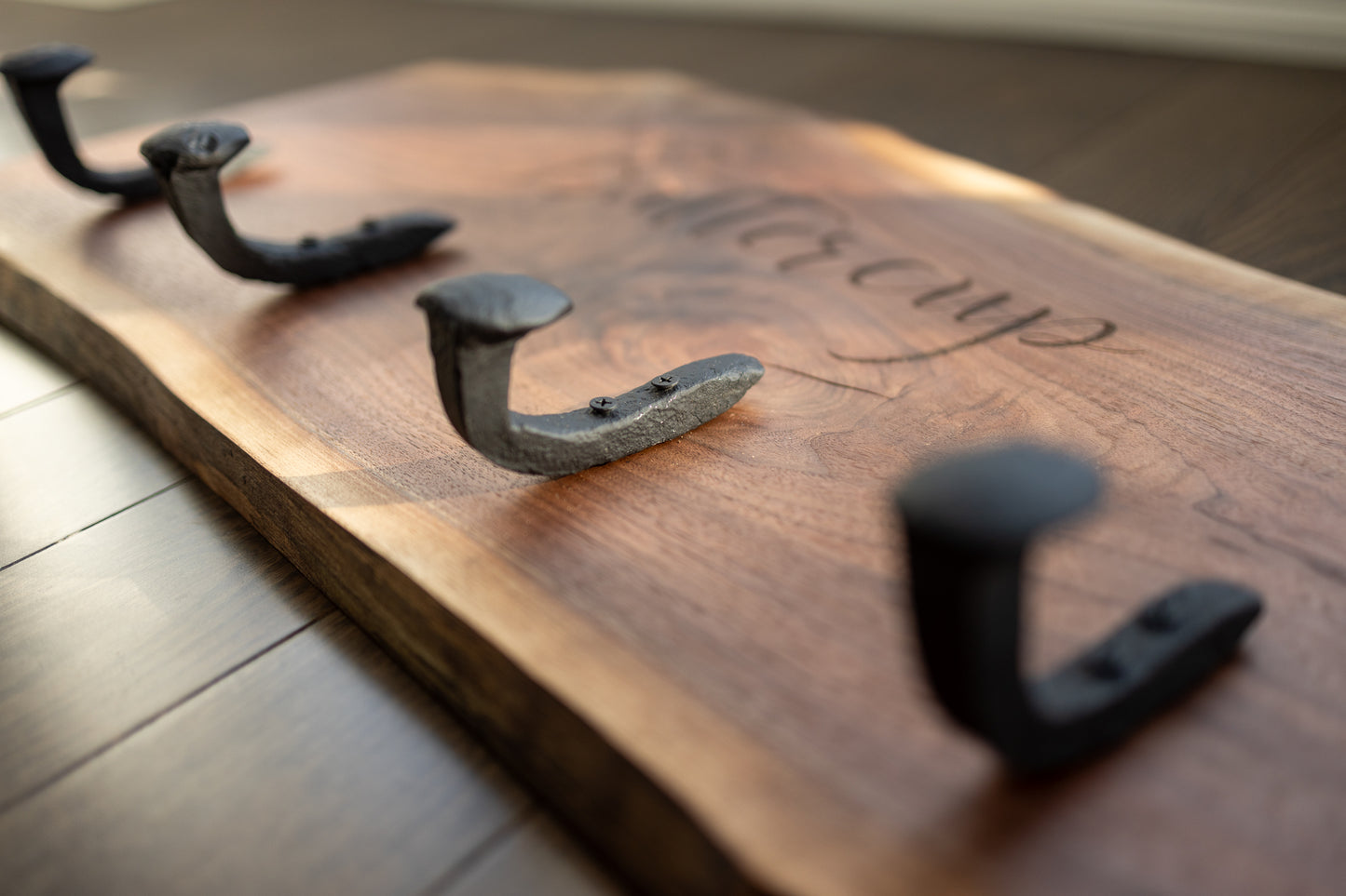 Live Edge Custom Coat Rack with Hand-Forged Railway Spike Hooks