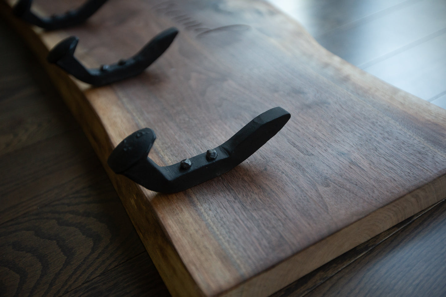 Live Edge Custom Coat Rack with Hand-Forged Railway Spike Hooks