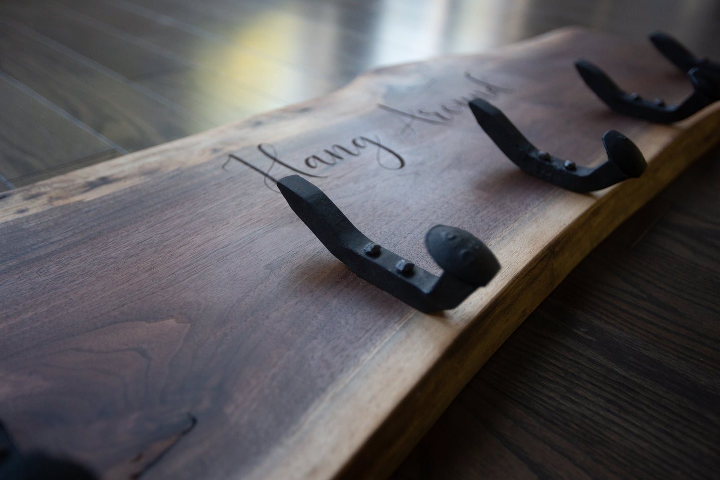 Live Edge Custom Coat Rack with Hand-Forged Railway Spike Hooks